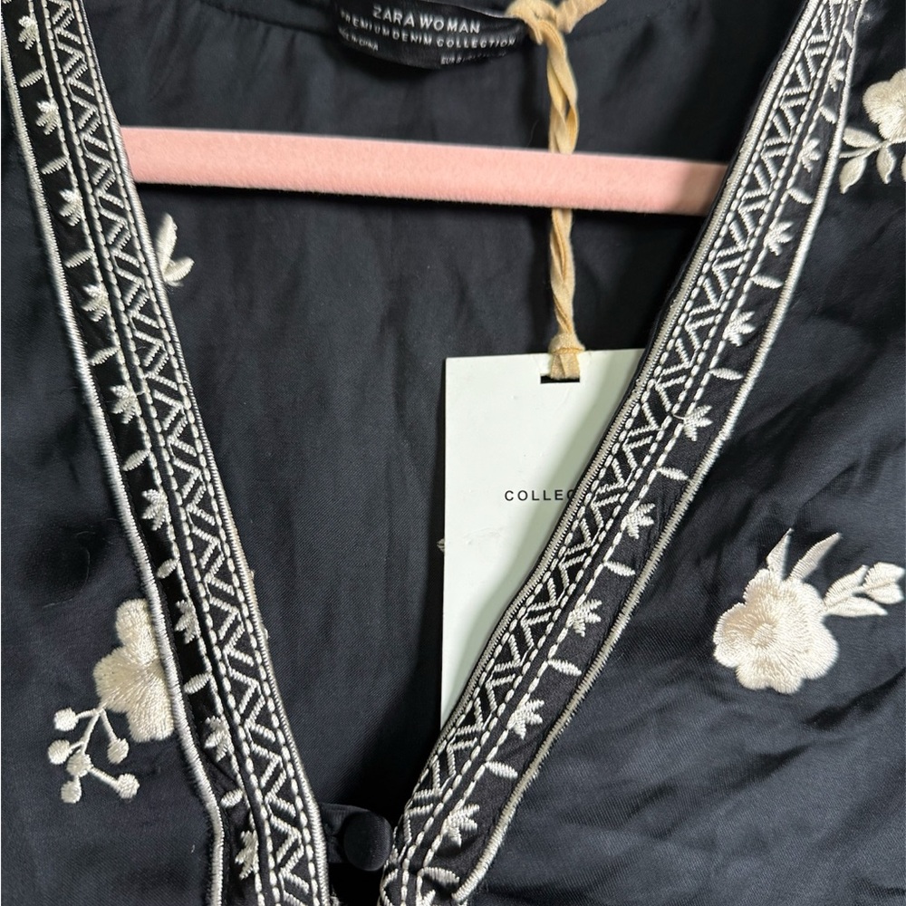 Sara Black and Cream Embroidered High Low Skirt